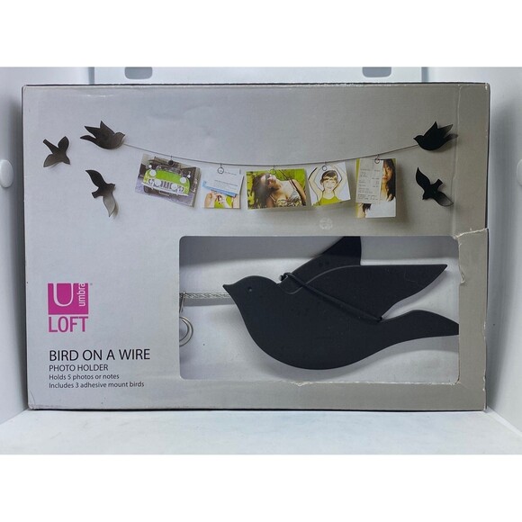 Set of 2 Umbra Black Metal Bird on a Wire Set Jewelry Holder and Photo Holder - Picture 4 of 5
